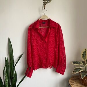 Shear red button down shirt